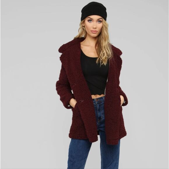NWT Vintage Hot Kiss Fuzzy Burgundy Coat Jacket - Picture 4 of 11